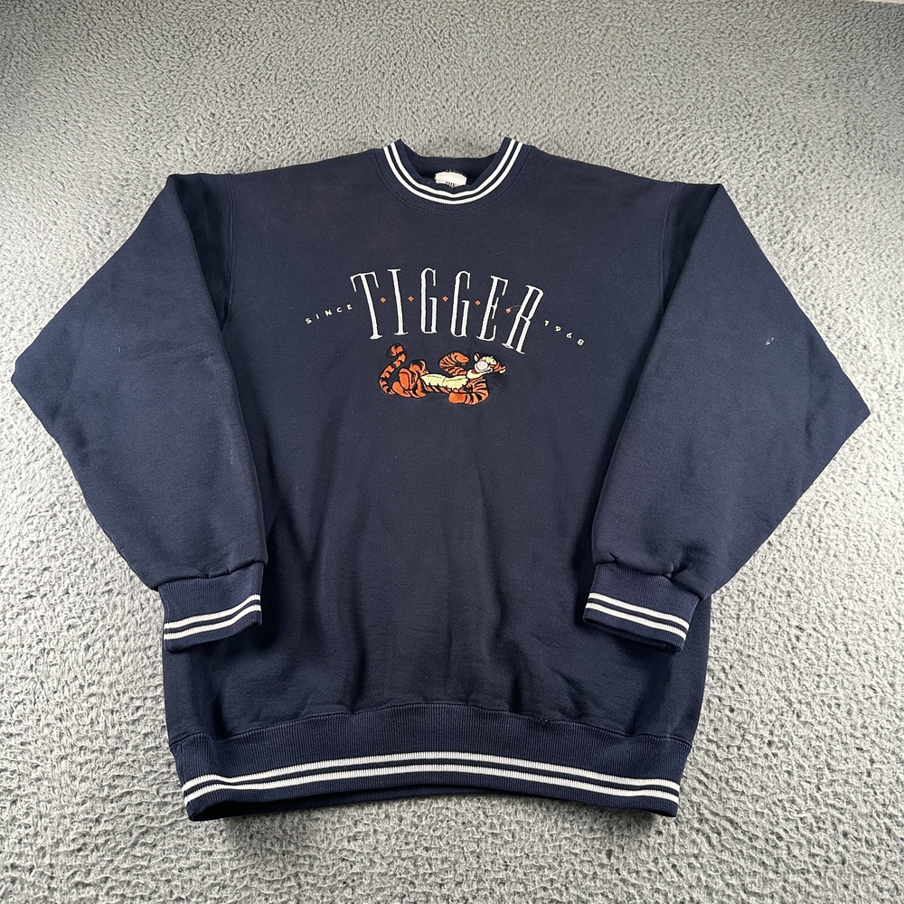 Vtg Disney Store Sweatshirt Mens M Blue Tigger Graphic Crewneck Pullover USA 90s